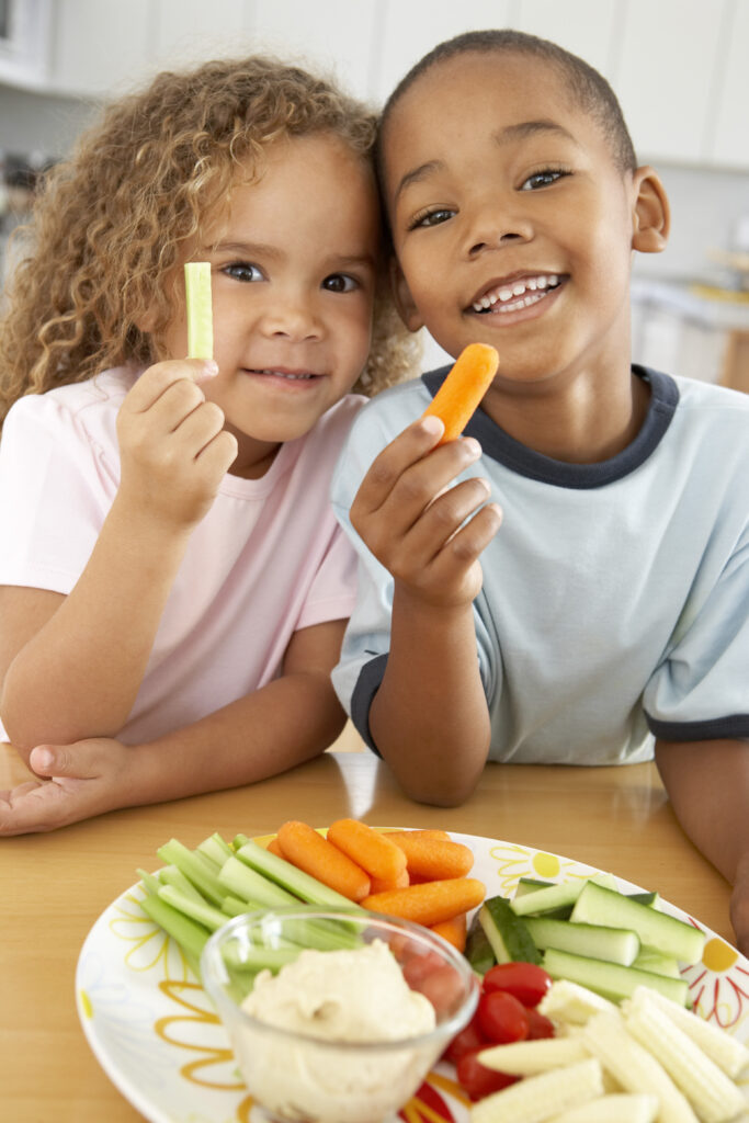 children with vegetables